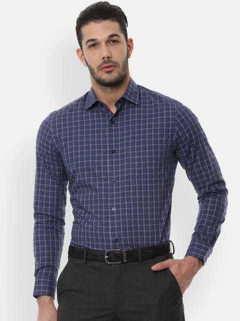 

Louis Philippe Men Navy Blue & Off-White Regular Fit Checked Formal Shirt
