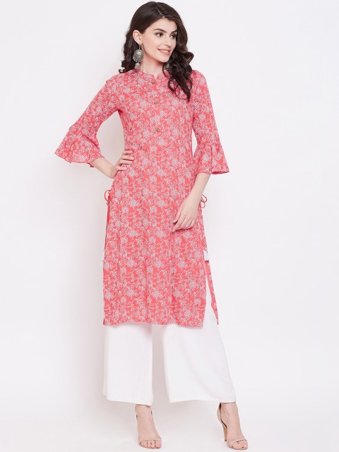 

Desi Rang Women Pink & White Floral Print Straight Kurta