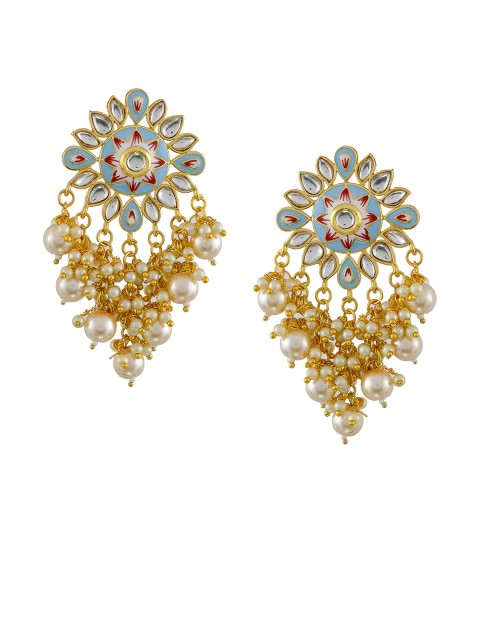 

Silvermerc Designs Turquoise Blue & Gold-Toned Enamelled Geometric Drop Earrings