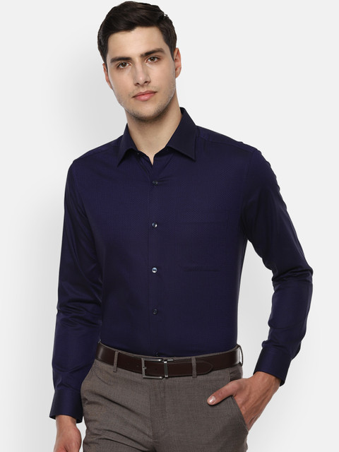 

Louis Philippe Men Navy Blue Classic Regular Fit Self Design Formal Shirt