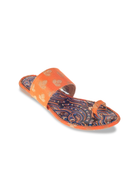 

Khadims Women Orange & Gold Woven Design One Toe Flats