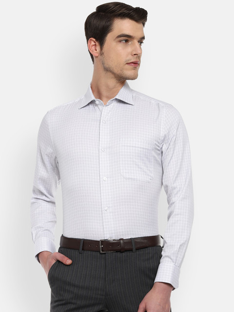 

Louis Philippe Men White & Grey Regular Fit Checked Formal Shirt