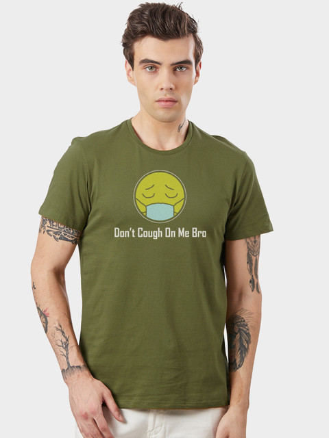 

Free Authority Men Olive Green Printed Round Neck T-shirt