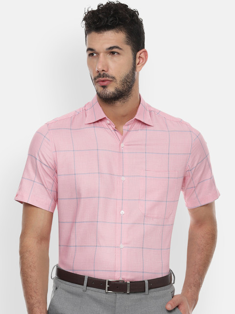 

Louis Philippe Men Pink & Blue Regular Fit Checked Formal Shirt