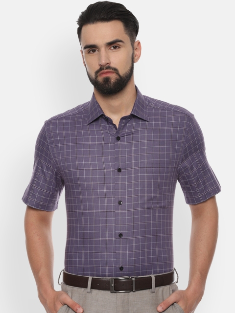 

Louis Philippe Men Purple & Off-White Regular Fit Checked Formal Shirt