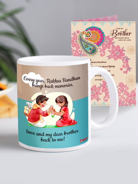 

Archies Blue & Red Printed Ceramic Raksha Bandhan Mug Gift Combo