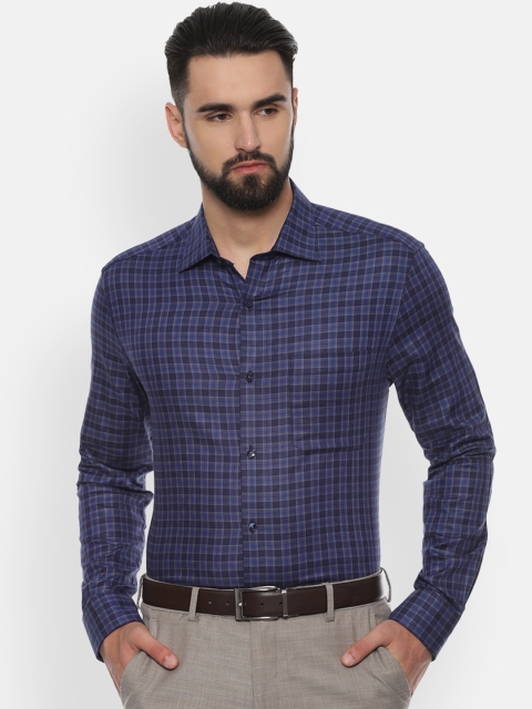

Louis Philippe Men Navy Blue & Off-White Regular Fit Checked Formal Shirt