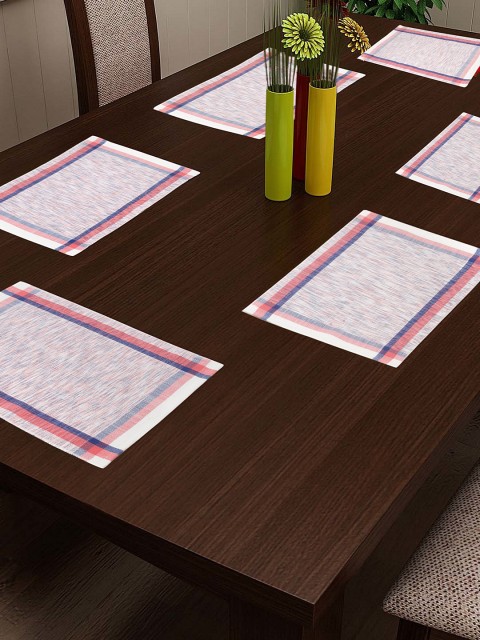 

NEUDIS Set of 6 Pink & Blue Abstract Hand Woven Table Placemats