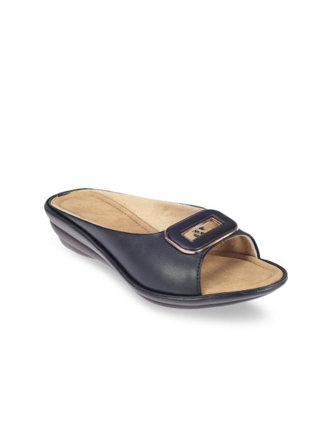

Khadims Women Black Embellished Peep Toe Wedges