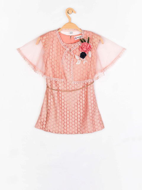 

Peppermint Girls Peach-Coloured Printed A-Line Dress