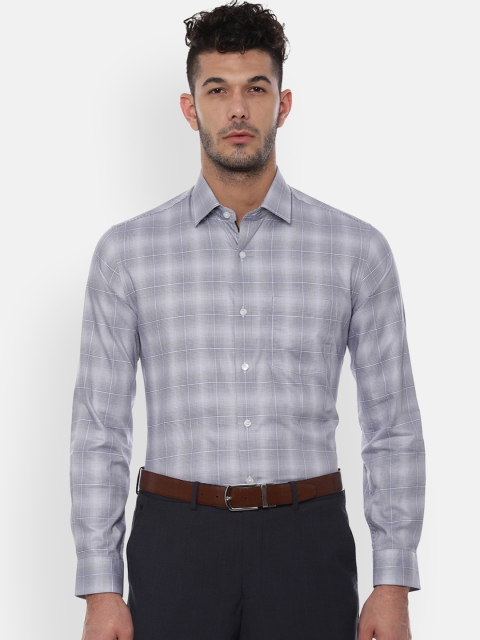 

Louis Philippe Men Grey & White Classic Slim Fit Checked Formal Shirt
