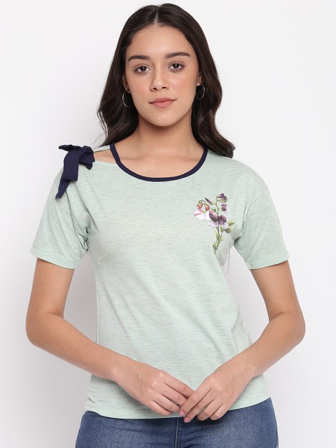 

Miss Grace Women Mint Green Printed Top with Tie Up