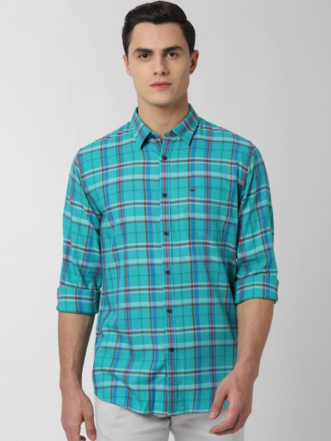 

Peter England Casuals Men Blue & Red Slim Fit Checked Viroblock Casual Shirt