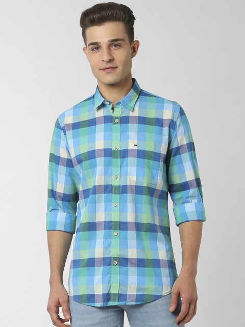 

Peter England Casuals Men Blue & Green Slim Fit Checked Viroblock Casual Shirt