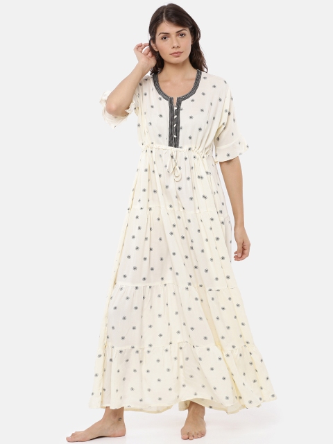 

GOLDSTROMS Women Off-White & Black Printed Nightdress