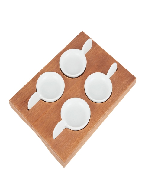 

SONG BIRD Brown & White Solid 5 Piece Hors D'Oeuvre Platter Set