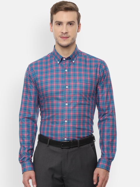 

Louis Philippe Men Blue & Pink Slim Fit Checked Formal Shirt