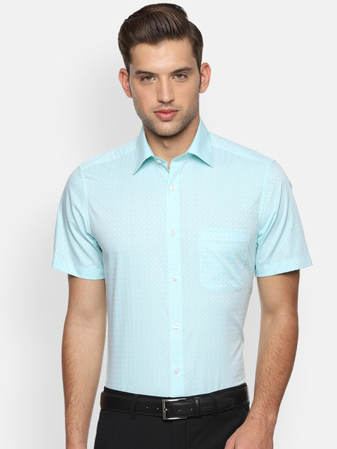 

Louis Philippe Men Turquoise Blue Classic Regular Fit Self Design Formal Shirt