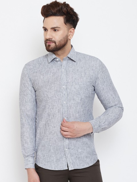

Spirit Men Grey & White Regular Fit Striped Casual Shirt