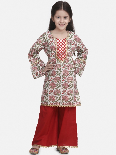 

BownBee Girls Red & White Floral Print Kurti with Palazzos