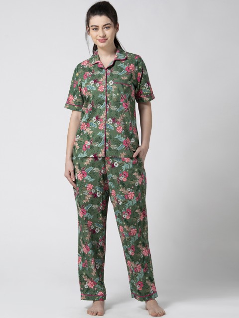 

ADORENITE Women Green Printed Night suit
