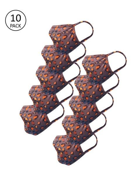 

nestroots Adults Pack Of 10 Brown Animal Print 2-Ply Reusable Cloth Masks