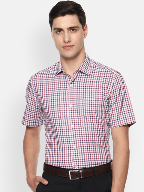 

Louis Philippe Men Pink & Blue Regular Fit Checked Formal Shirt