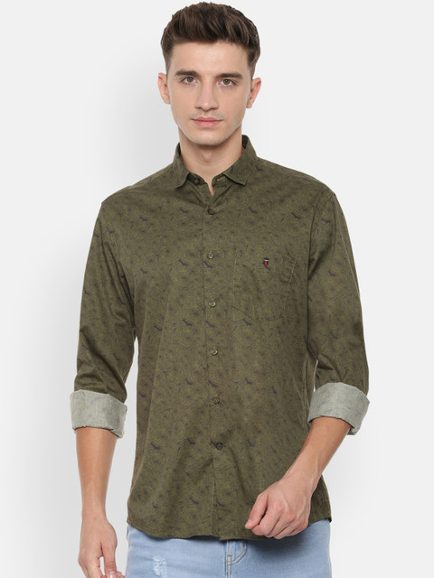 

Louis Philippe Sport Men Olive Green & Black Slim Fit Printed Casual Shirt