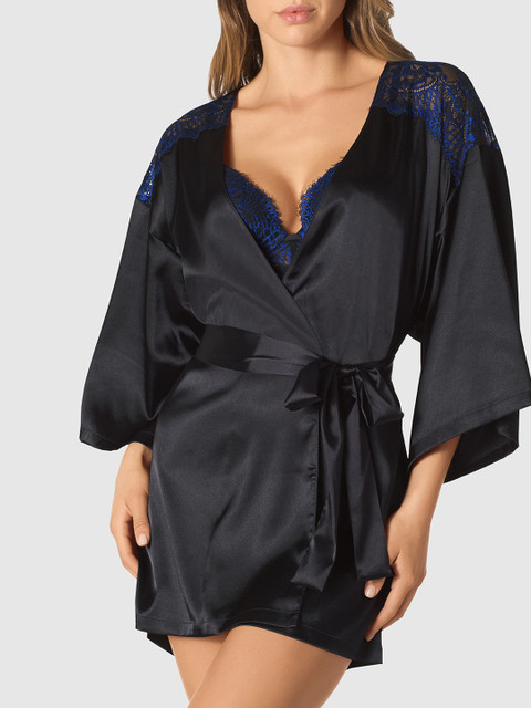 

La Senza Women Black & Blue Solid Sleep Robe