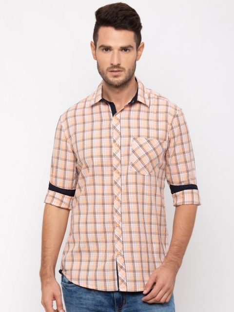 

Globus Men Peach-Coloured & Black Regular Fit Checked Casual Shirt