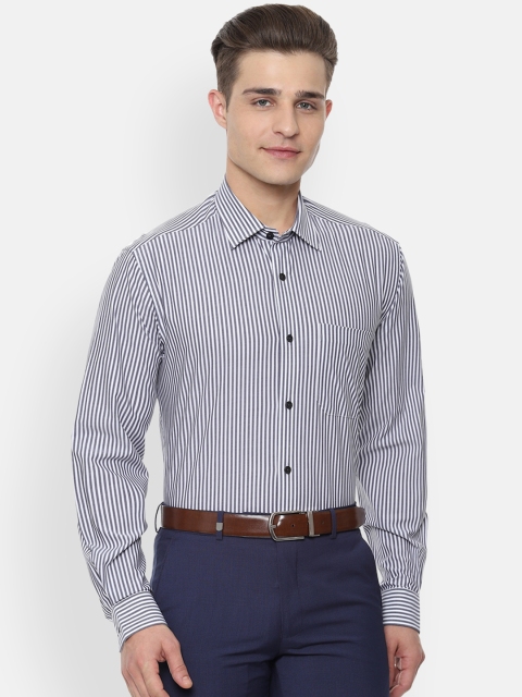 

Louis Philippe Men Grey & Off-White Slim Fit Striped Formal Shirt