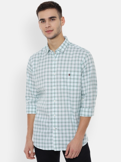 

Louis Philippe Sport Men Green & Navy Blue Slim Fit Checked Casual Shirt