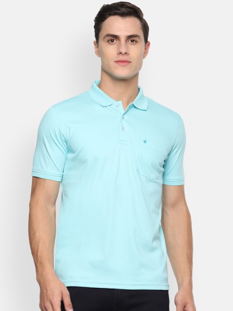 

Louis Philippe Men Turquoise Blue Solid Polo Collar T-shirt