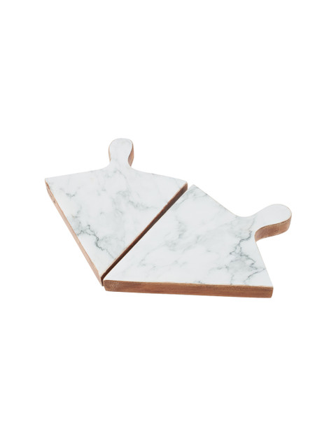

SONG BIRD Set Of 2 White & Brown Printed Individual Triangle Wooden Plates
