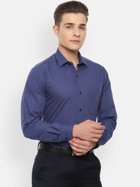 

Louis Philippe Men Navy Blue & Off-White Slim Fit Checked Formal Shirt