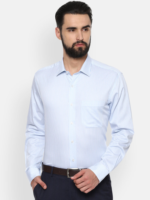 

Louis Philippe Men Turquoise Blue Classic Slim Fit Striped Formal Shirt