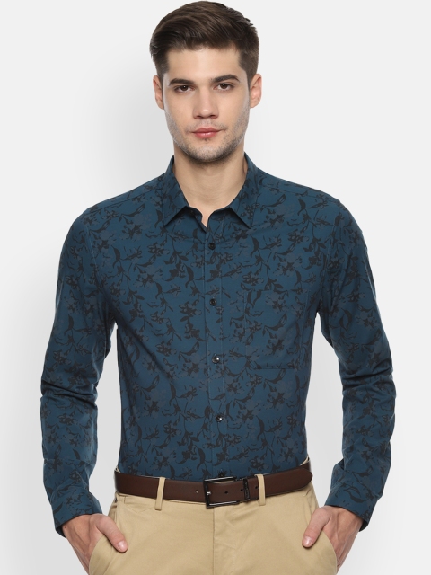 Louis Philippe Men Turquoise Blue Classic Slim Fit Printed Formal Shirt