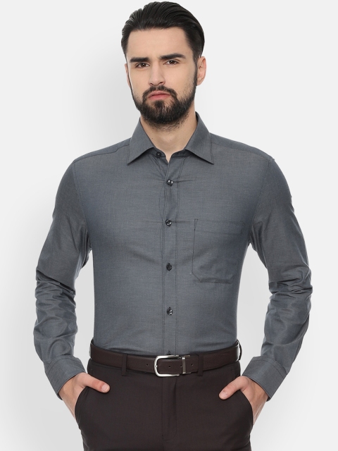 Louis Philippe Men Grey Classic Regular Fit Solid Formal Shirt