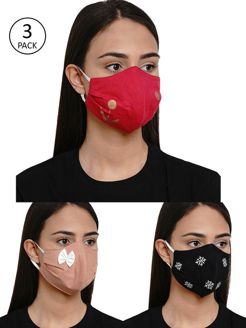 

Bhama Couture Women 3 Pcs Reusable 4Ply Reusable Printed Cloth Mask, Black