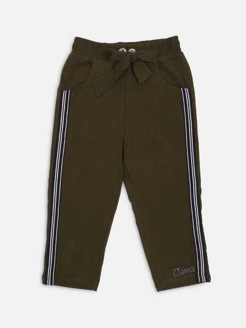 

Ziama Girls Olive Green Solid Regular Fit Capris