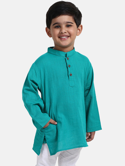 

BownBee Boys Turquoise Blue Solid Straight Kurta