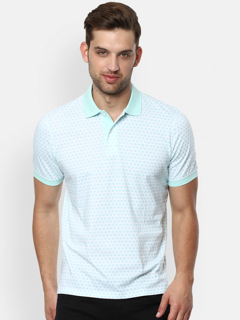 

Louis Philippe Men Turquoise Blue & White Printed Polo Collar T-shirt