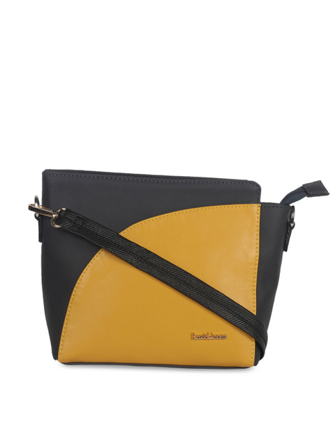

David Jones Navy Blue & Mustard Yellow Colourblocked Sling Bag