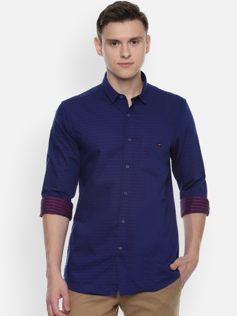 

Louis Philippe Sport Men Navy Blue & Red Slim Fit Self Design Semiformal Shirt