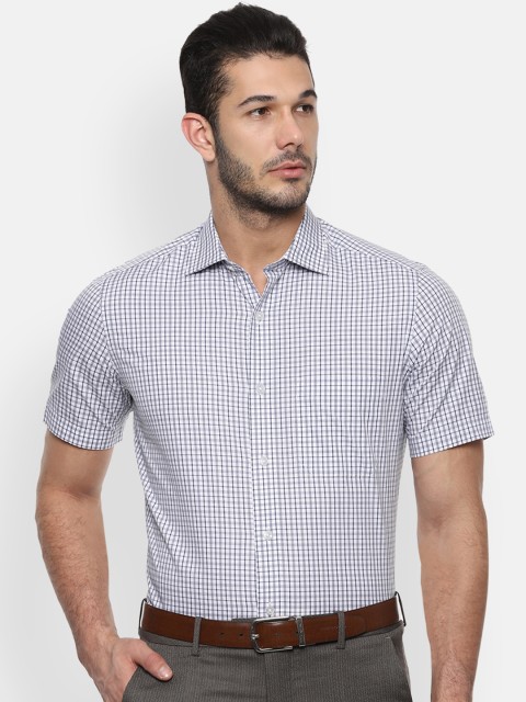 

Louis Philippe Men White & Navy Blue Regular Fit Checked Formal Shirt