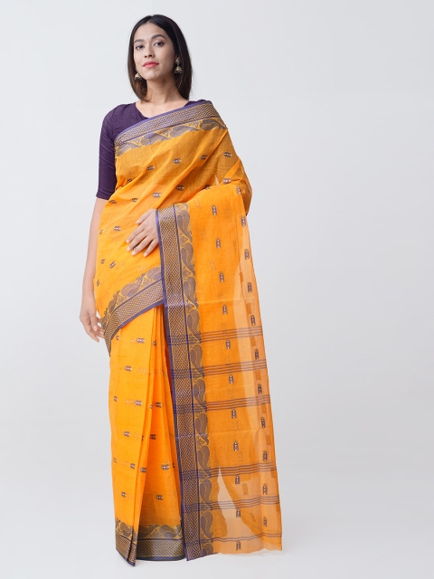 

Unnati Silks Orange & Navy Blue Pure Handloom Cotton Woven Design Taant Saree