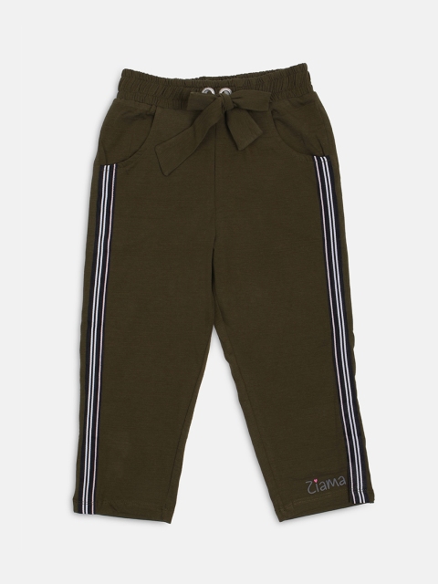 

Ziama Girls Olive Green Solid Regular Fit Capris