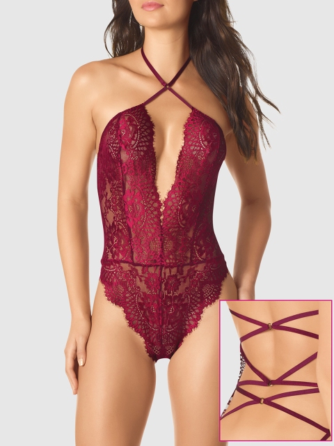 

La Senza Women Maroon Self-Design Lace Sleep Bodysuit 11142499-83Q6