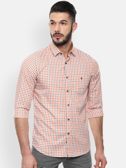 

Louis Philippe Sport Men White & Orange Slim Fit Checked Casual Shirt