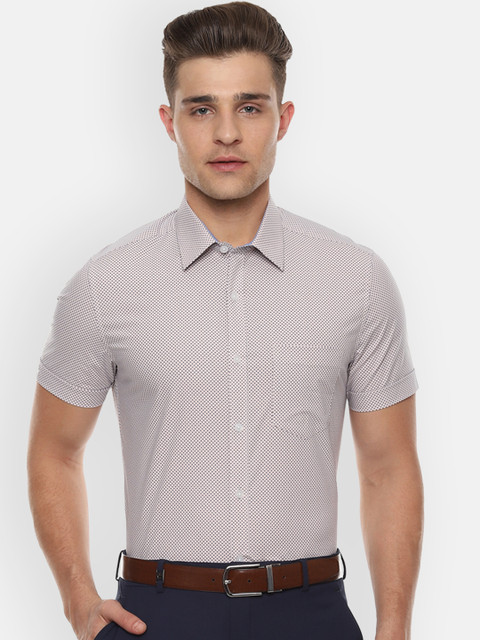

Louis Philippe Men Beige & Blue Slim Fit Printed Formal Shirt